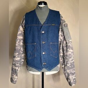 Wrangler Mens V-Neck 100% Cotton Sleeveless Western Blue Denim Vest, Cowboy|Sz:M